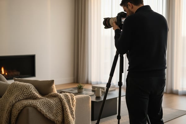 Photographer capturing a beautifully staged living room